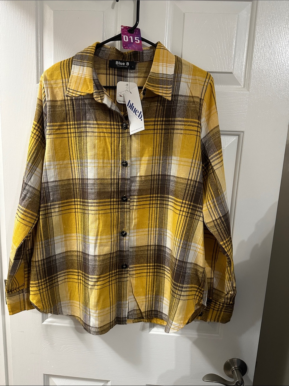 Blue B Women's Yellow Plaid Button Front Shirt